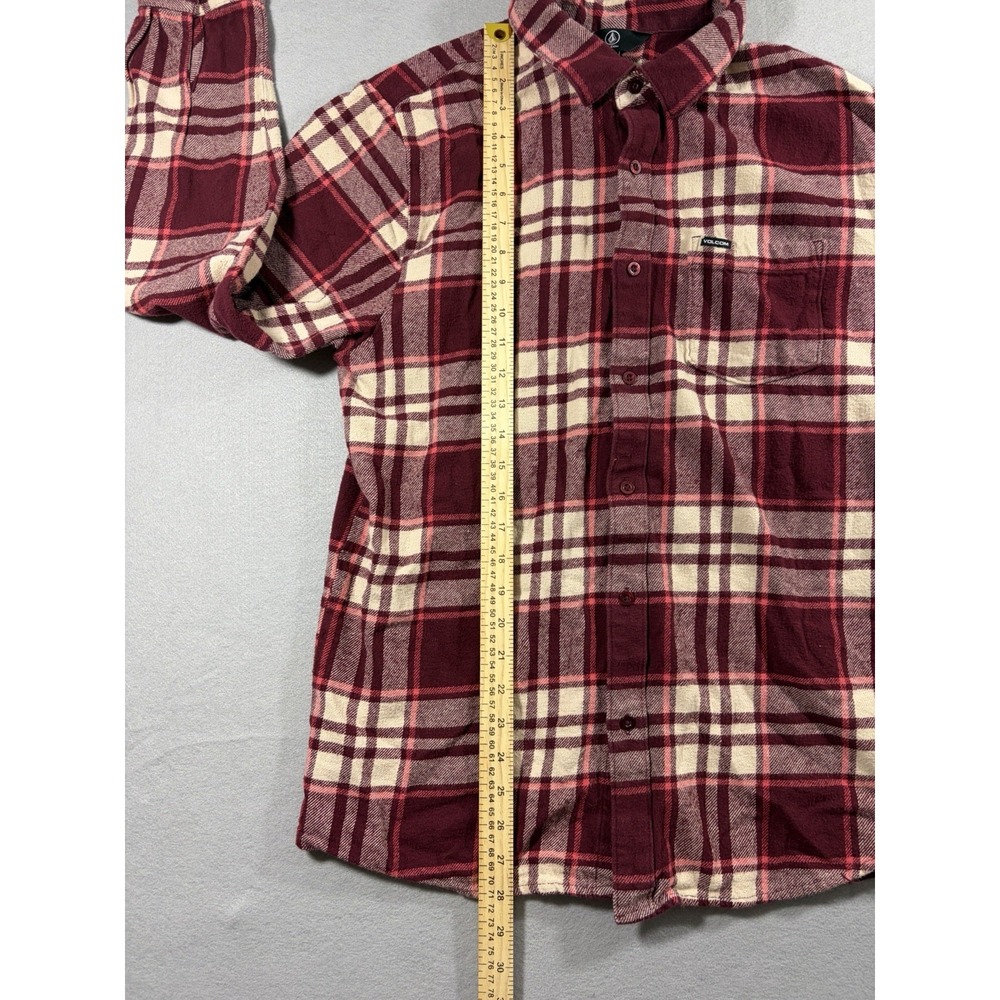 Volcom Red Plaid Flannel Shirt Men's Medium Outdoors Skate Surf - Picture 3 of 7